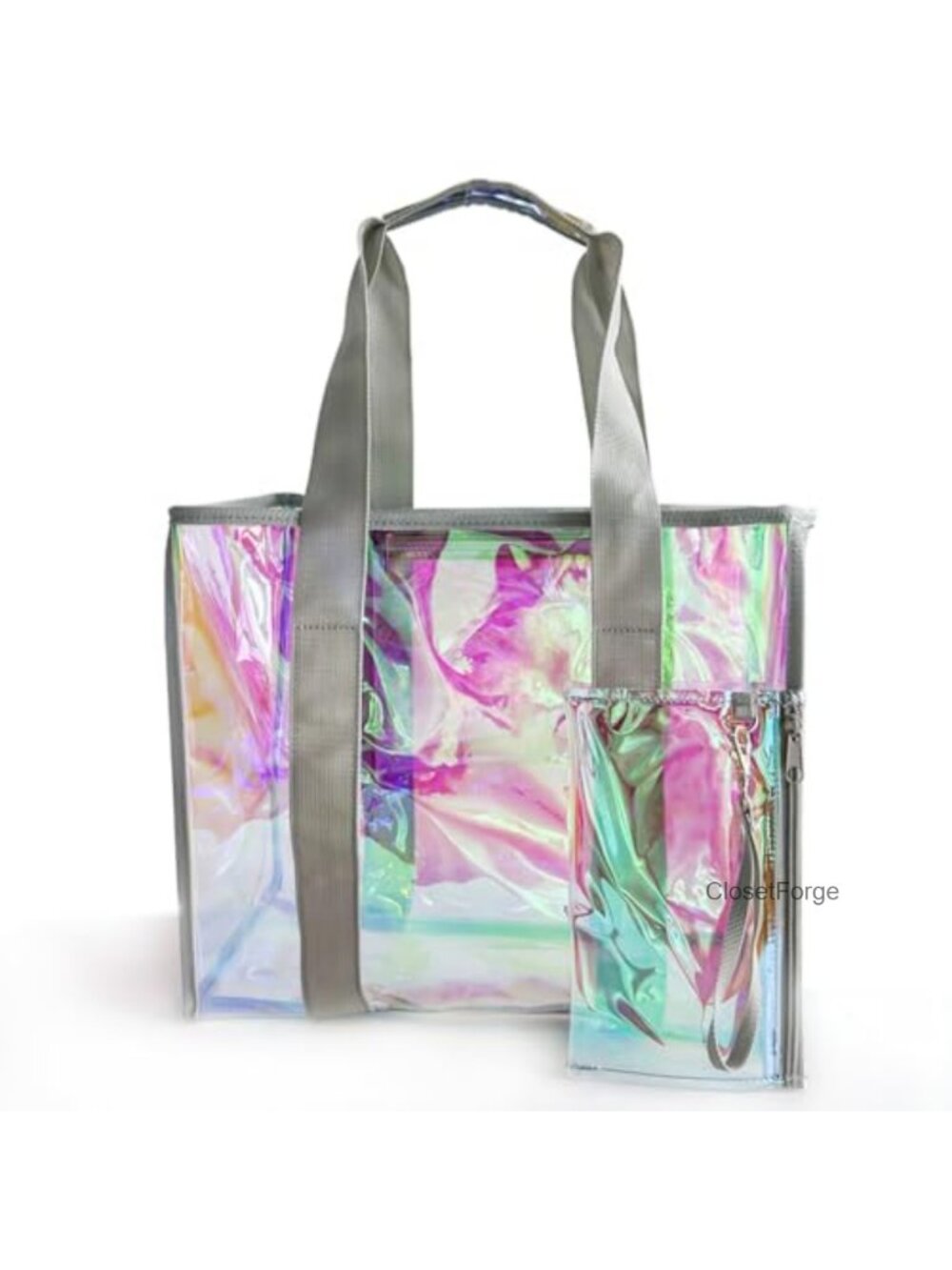 Waterproof Jelly Tote Beach Bag with Zipper, PVC Large Capacity Handbag